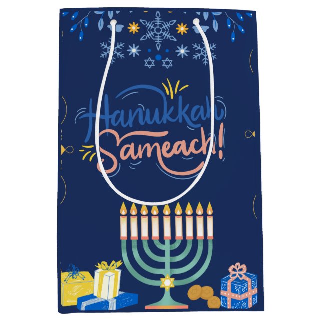 Begleiten Sie uns zu einer fröhlichen Hanukkah-Fei Mittlere Geschenktüte (Vorderseite)