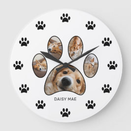 Begleiter liebt Niedliche Paw Print Name Collage Große Wanduhr