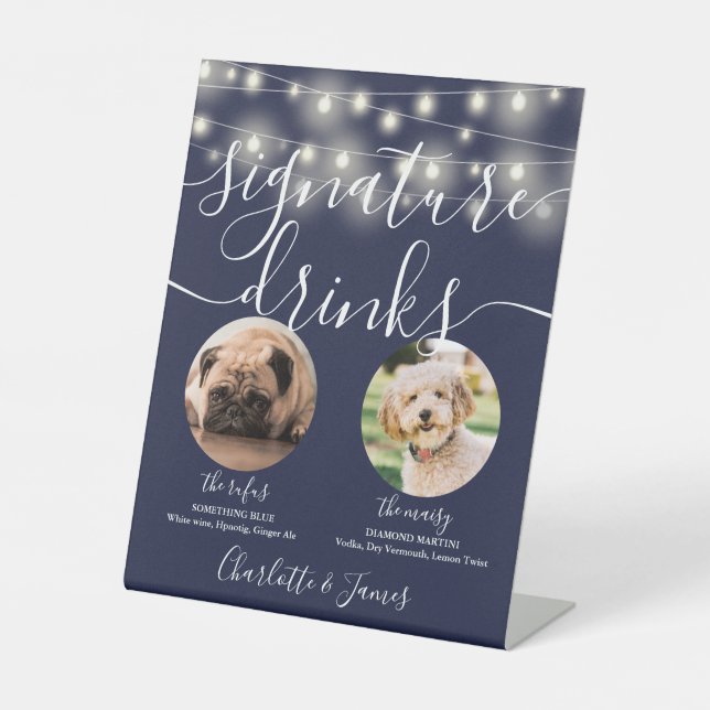 Begleithunde Signatur Drinks String Lights Navy Bl Sockelschild (Vorderseite)