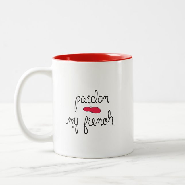 Begnadigen Sie meine Franzosen mit Barett Zweifarbige Tasse (Links)