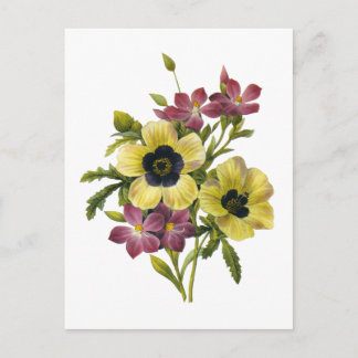 Begonia und Lila Periwinkles Redoute Bouquet Postkarte