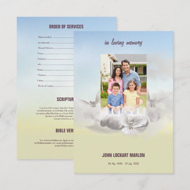 Begräbnis- Programm-Erinnerungskarte Einladung (Vorne/Hinten)