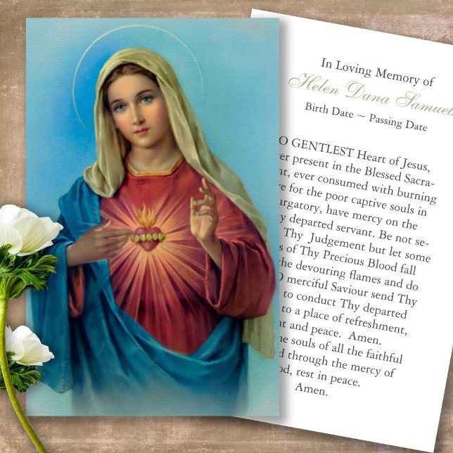 Begräbnisausfall Herz Mary Gebet Sympathiekarten (catholic, religious, celebration of life, in loving memory of, prayer cards for bereavement)