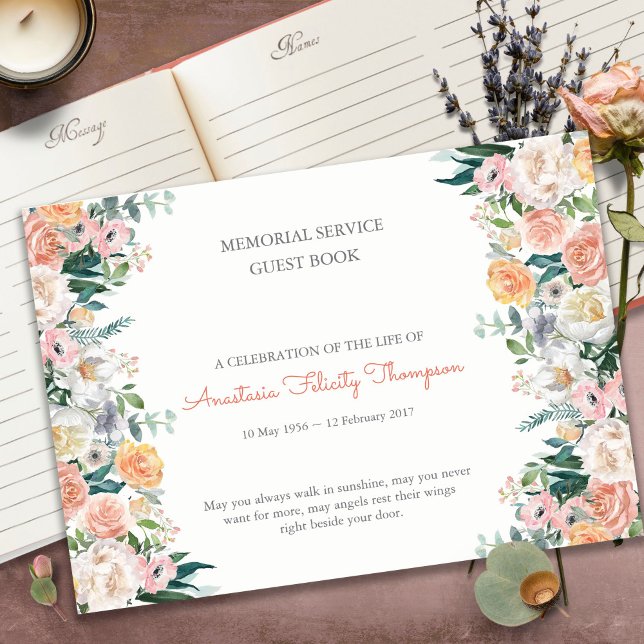 Begräbnisgastbuch | Aquarellfarbene Rose 1 Gästebuch (funeral guest books, sympathy, celebration of life, in loving memory, memorial service, remembrance,)