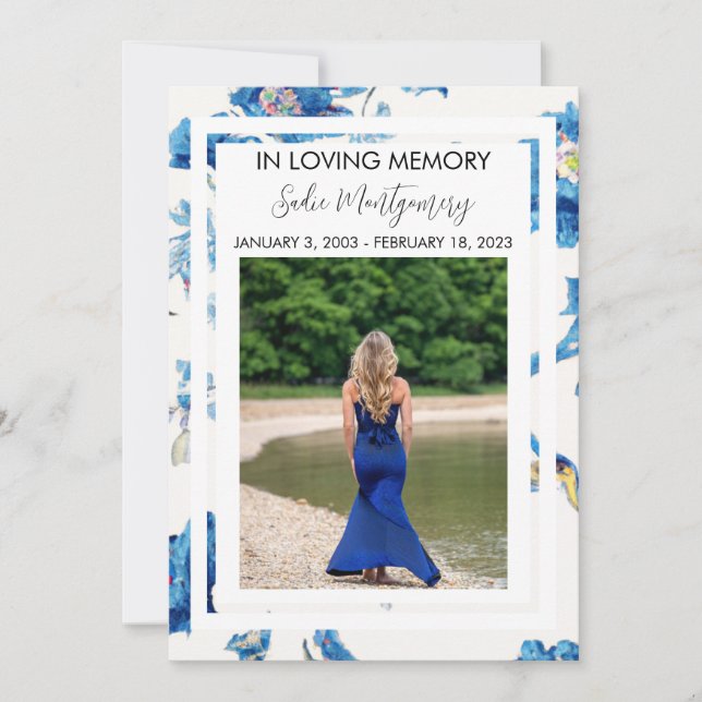 Begräbnisprogramm für Blaue Flora Einladung (Vorderseite)