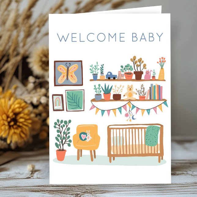 BEGRÜSSEN BABY Cute Nursery Gender Neutral Congrat Karte (WELCOME BABY Cute Nursery Gender Neutral Congratulations Card
)