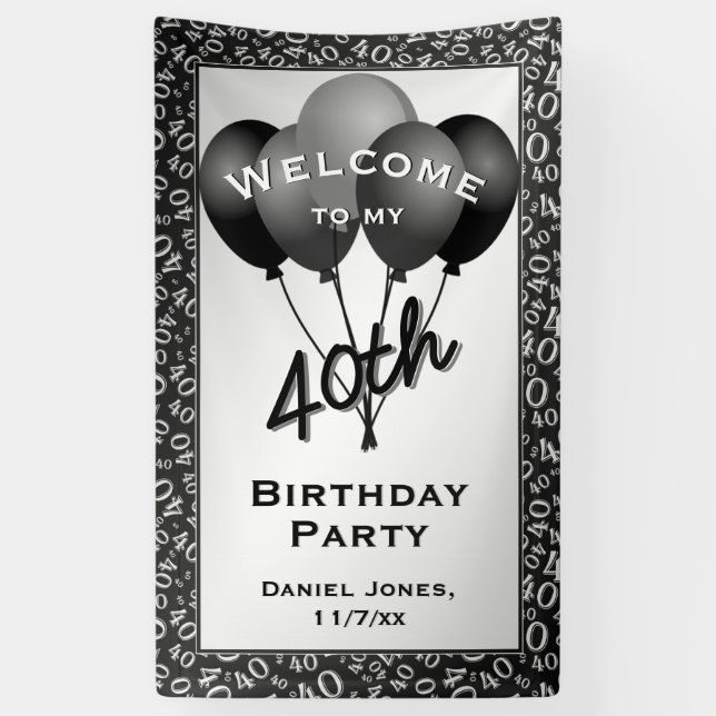 Begrüßen Sie 40. Party-schwarzes/weißes Banner (Vertikal)