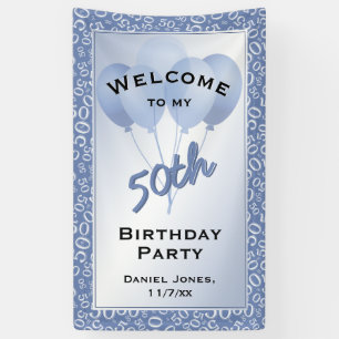 Begrüßen Sie 50. Party-blaues/weißes Zahl-Muste Banner