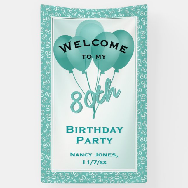 Begrüßen Sie das 80. aquamarine/Weiß Banner (Vertikal)