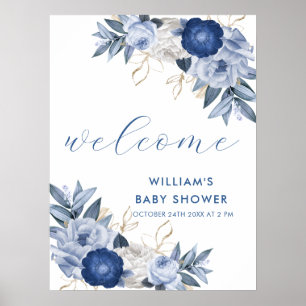 Begrüßen Sie das Schild Blue White Floral Baby Dus