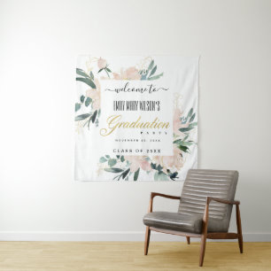 BEGRÜSSENE BLUSH GOLD FLORAL GRADUATION PARTY WILL WANDTEPPICH