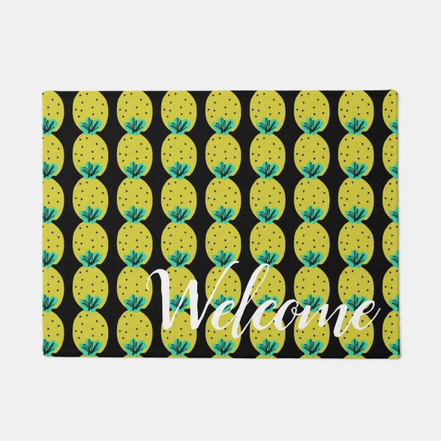 Begrüßung Ananas Doodles Personalisiert Fußmatte (Vorderseite)