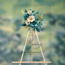 Begrüßung aquamariner und goldener Blumenzehen Acrylschild