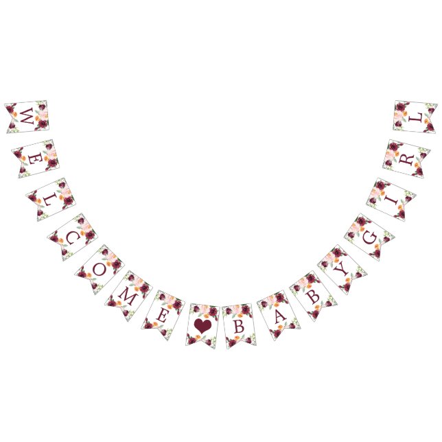 Begrüßung Baby Bordeaux Herbst Blumendusche Wimpelkette (Alle)