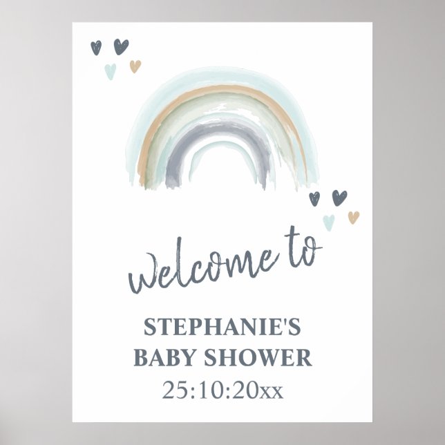 Begrüßung Baby Dusche Blue Boho Regenbogen Poster (Vorne)