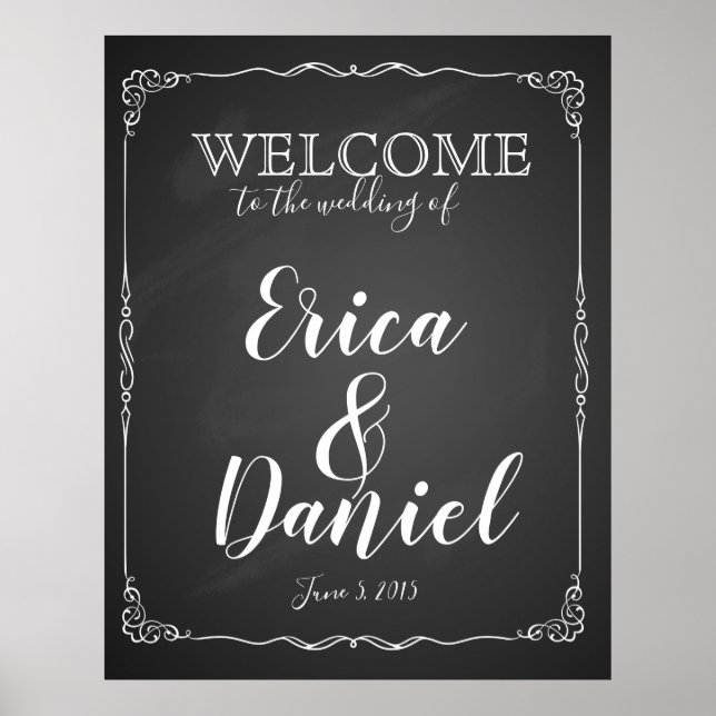 Begrüßung bei der Hochzeit der Tafel mit Druckzeic Poster (Vorne)