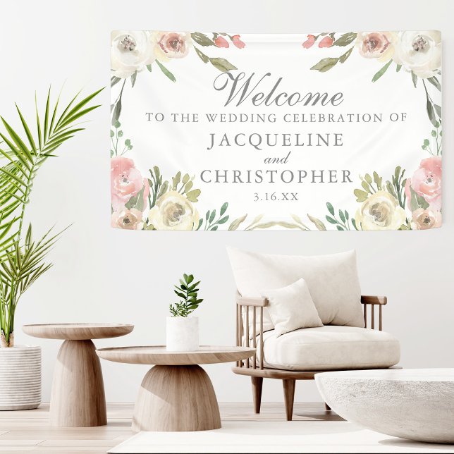 Begrüßung bei einer eleganten Blush Pink Floral Sp Banner (Von Creator hochgeladen)