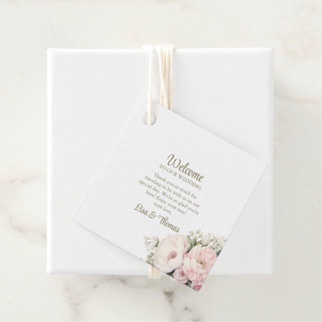 Begrüßung bei Pfirsich und Blush Pink Blues Geschenkanhänger (Beispiel)