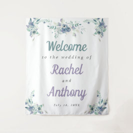 Begrüßung Blauer Blumen Lila Wasserfarbe Wandteppich