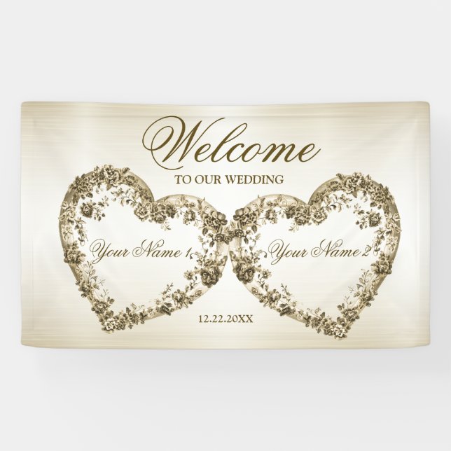 Begrüßung Blumen Golden Verziert Heart Frames Banner (Horizontal)