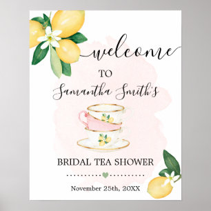Begrüßung Bridal Teedusche Zitronen Rosa Zeichen Poster
