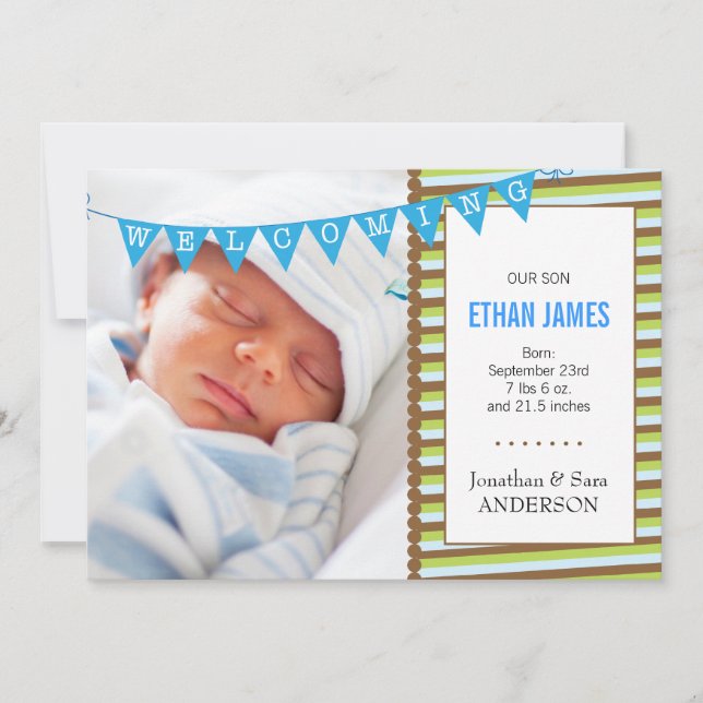 Begrüßung der Ankündigung des neuen Baby Boy Fotos (Vorderseite)