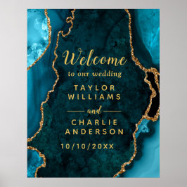 Begrüßung der aquamarinen und Gold Agate Hochzeit Poster