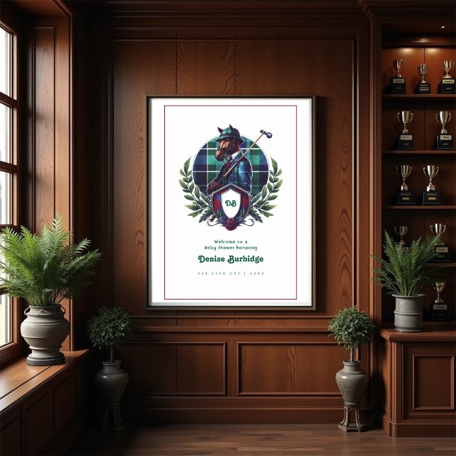 Begrüßung der Baby-Dusche von Preppy Equestrian Poster (Preppy Equestrian Baby Shower Welcome Poster)