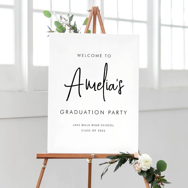 Begrüßung der Black Handwriting Graduation Party Poster (Customizable Graduation Party Welcome Sign - Simple Handwriting Script)