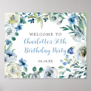 Begrüßung der Blauen Blumen Geburtstagsparty Poster