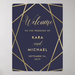 Begrüßung der Blue Modern Gold Diamond Wedding Poster