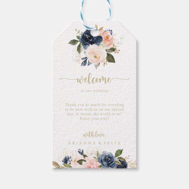 Begrüßung der blumenblütigen Hochzeit der Navy Geschenkanhänger (Vorderseite)