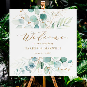 Begrüßung der botanischen Hochzeit mit Gold und Gr Poster