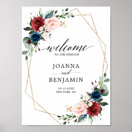 Begrüßung der Burgundy Navy Blush Gold Geometric Poster