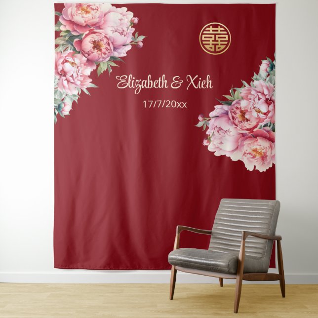 Begrüßung der chinesischen Hochzeit mit Peony Crea Wandteppich (Beispiel)