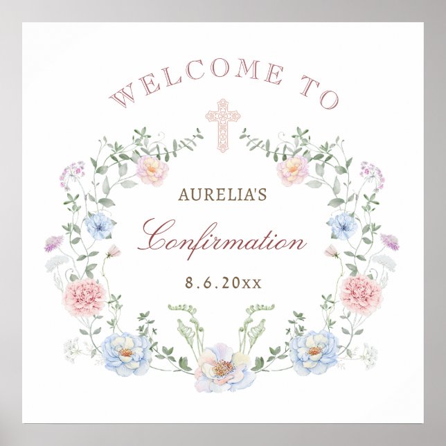 Begrüßung der eleganten floralen Rahmenbestätigung Poster (Vorne)
