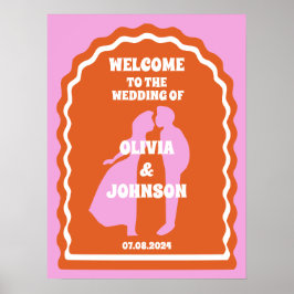 Begrüßung der feinen rosa Orange Retro Wavy Arch W Poster
