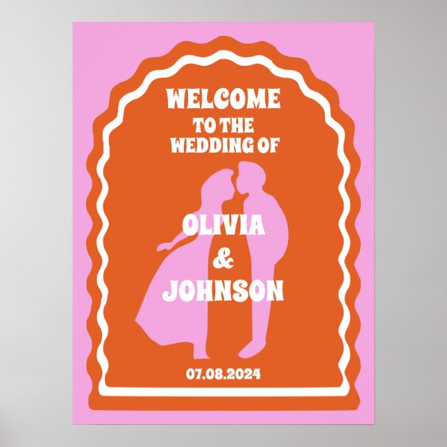 Begrüßung der feinen rosa Orange Retro Wavy Arch W Poster (Vorne)