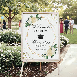 Begrüßung der Greenery Gold Floral Graduation Part Poster