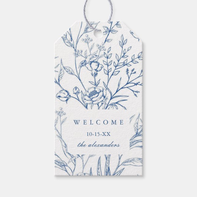 Begrüßung der Hochzeit von Blauer Flora Geschenkanhänger (Vorderseite)