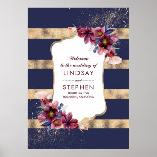 Begrüßung der Hochzeit von Burgund Marine und Gold Poster