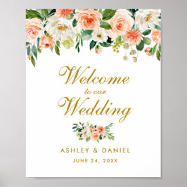 Begrüßung der Hochzeit von Korallen in Aquarellfar Poster