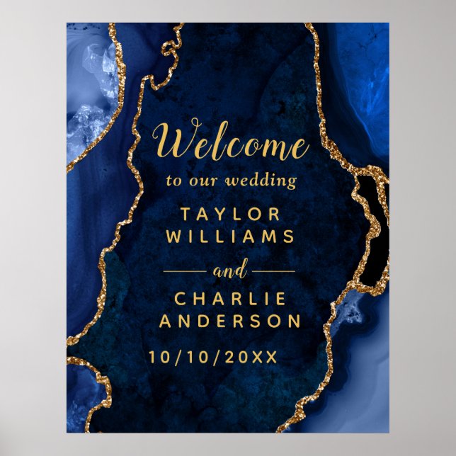 Begrüßung der Hochzeit von Marine und Gold Agate Poster (Vorne)