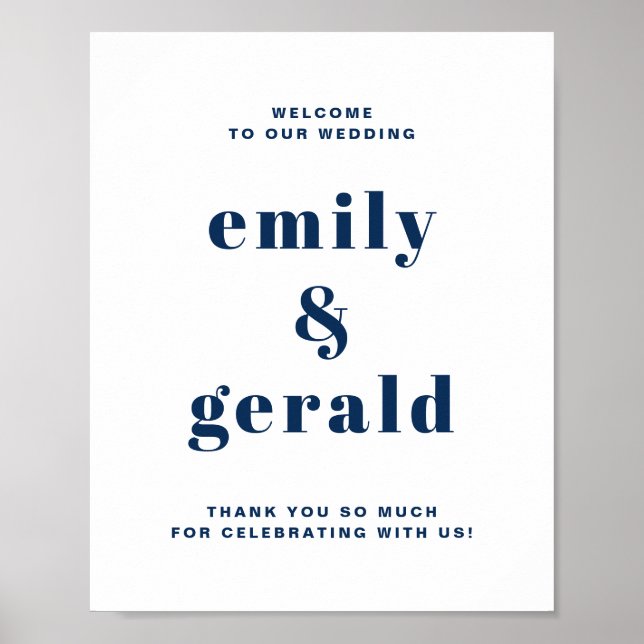 Begrüßung der Hochzeit von Navy Blue Bold Retro Ty Poster (Vorne)