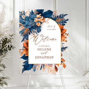 Begrüßung der Hochzeit von Navy Orange Floral Acrylschild
