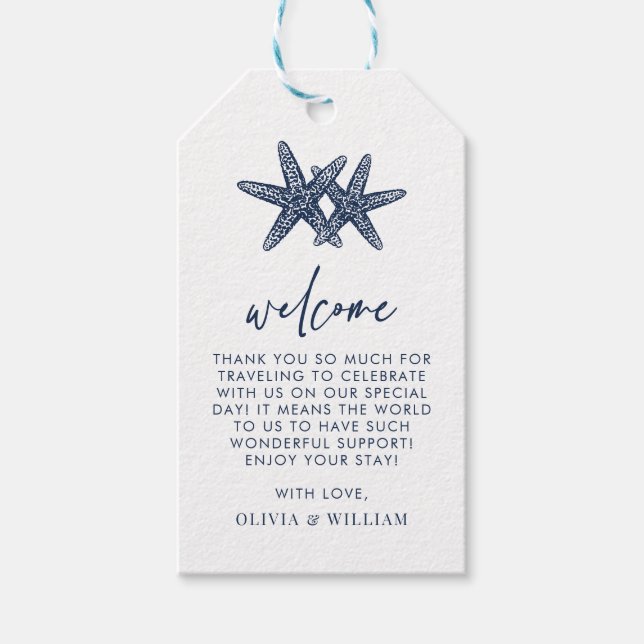 Begrüßung der Hochzeit von Starfish Blue Beach Geschenkanhänger (Vorderseite)