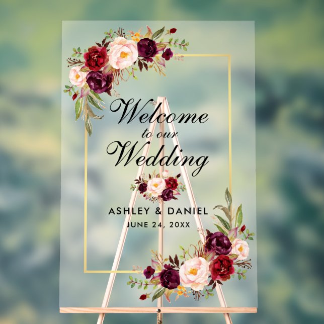 Begrüßung der Hochzeit von Watercolor Floral Gold  Acrylschild (Neutral)