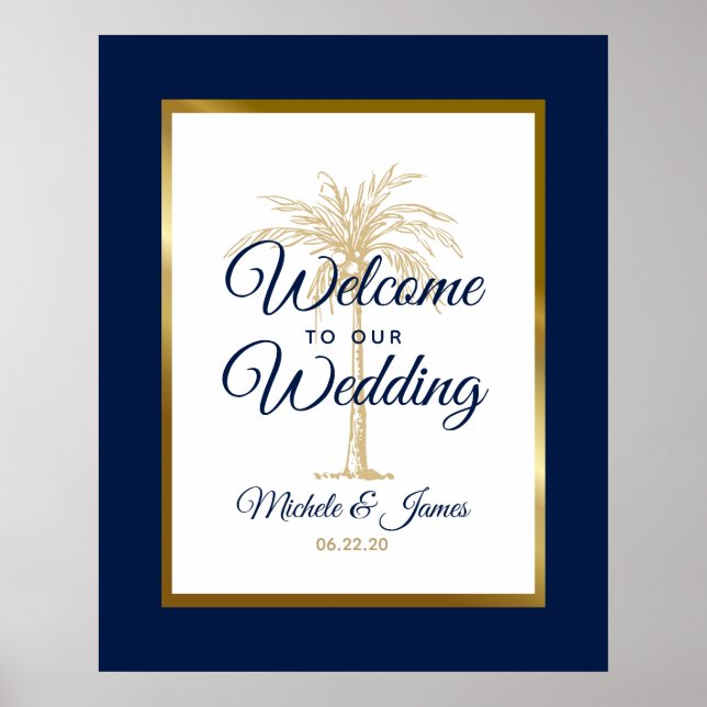 Begrüßung der Hochzeitsfeier des Blue Palm Tree Poster (Vorne)