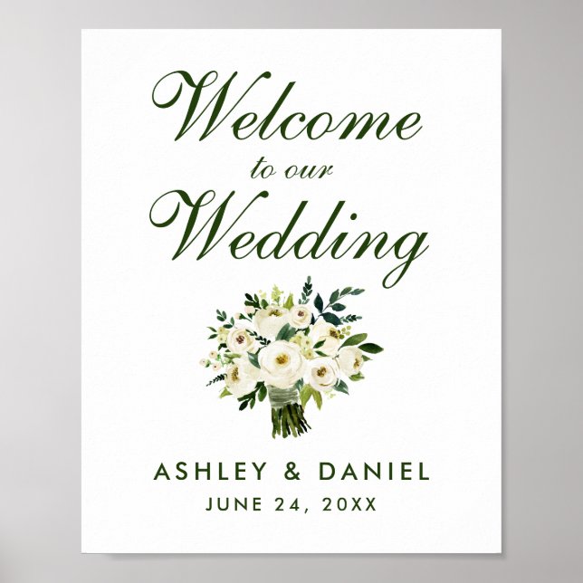 Begrüßung der Hochzeitsfeier mit Blumengrün Poster (Vorne)