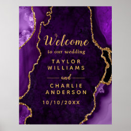 Begrüßung der lila und Gold Agate Hochzeit Poster